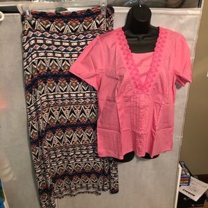 Denim &Co. Top w/ Matching Maxi Skirt